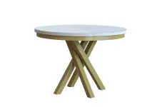 NILS N1 stół okrągły rozkładany Ø 100-140 na metalowych nogach w kolorze złotym z blatem laminat biały